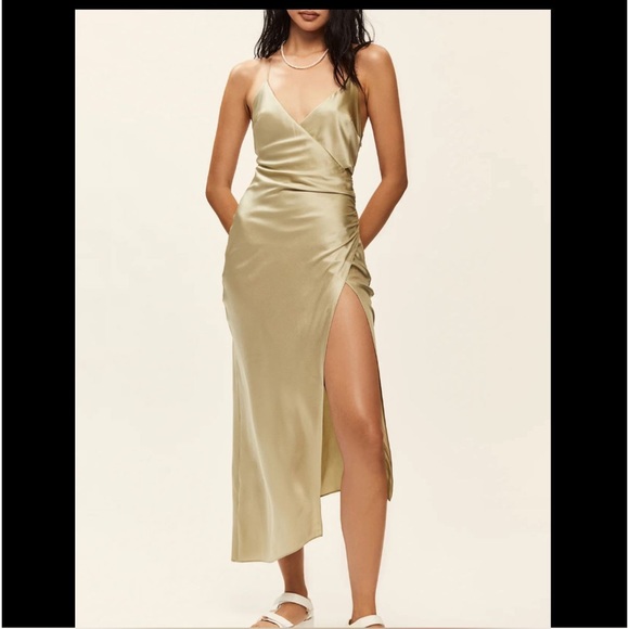 NWT Retrofete SER.O.YA Silk Emma Midi Dress. Large. Color is Sage - Picture 4 of 6